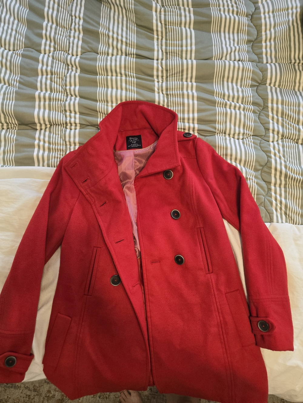 Warm & Cozy Red Double-Breasted Pea Coat by - Picture 4 of 5